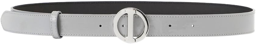 Iceberg Faeda light grey leather belt with metal monogram logo buckle Grijs