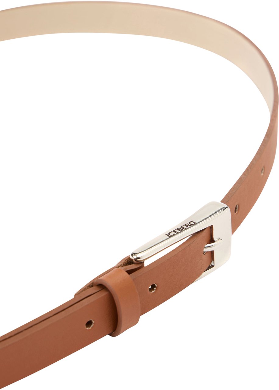 Iceberg Slim hazelnut nappa leather belt with buckle and internal logo print Bruin