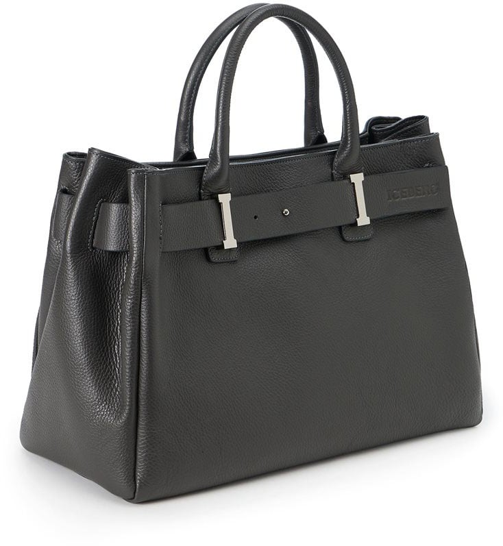 Iceberg Dark gray Prince leather maxi shopper with logo buckles and debossed Iceberg logo detail Grijs