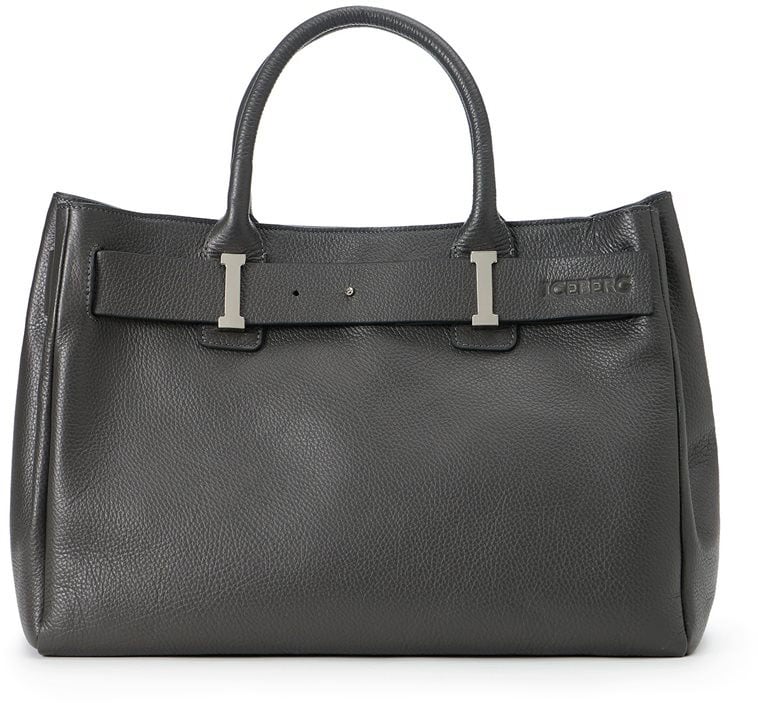 Iceberg Dark gray Prince leather maxi shopper with logo buckles and debossed Iceberg logo detail Grijs