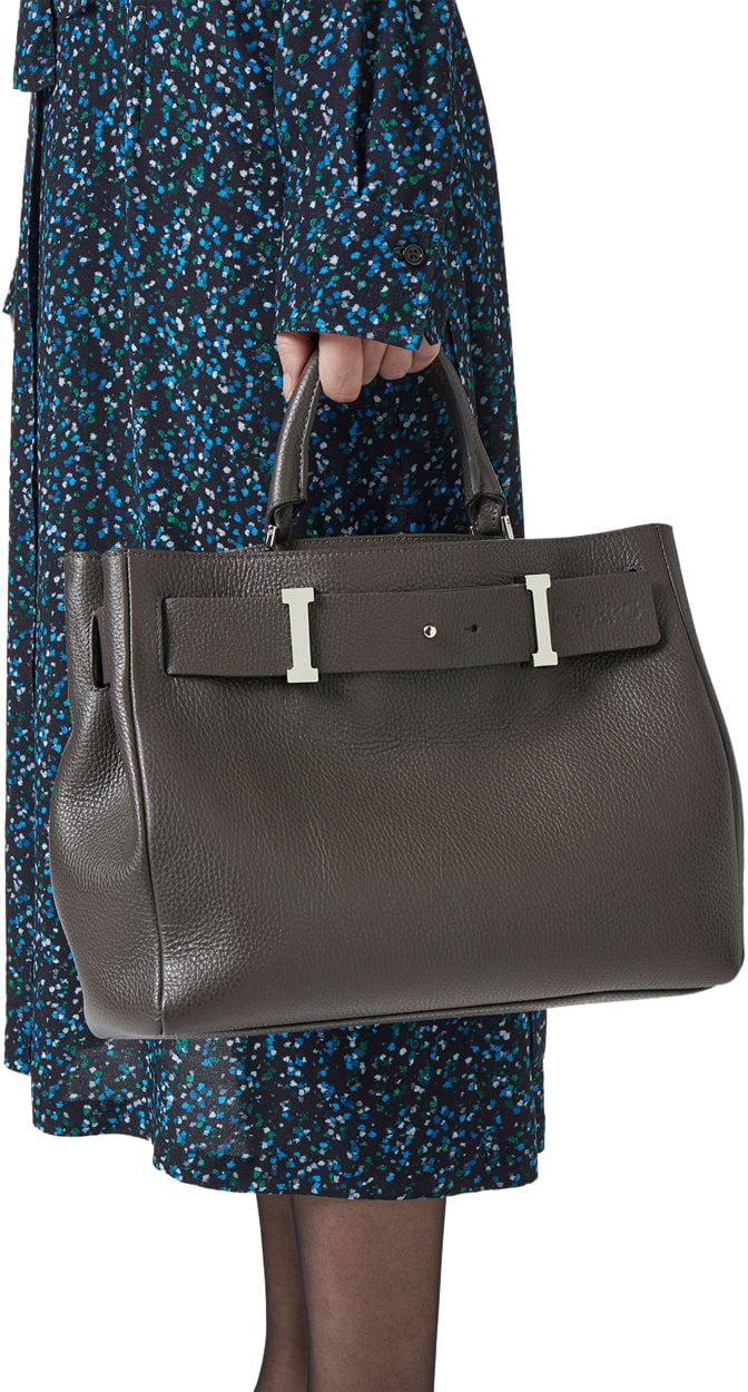 Iceberg Dark gray Prince leather maxi shopper with logo buckles and debossed Iceberg logo detail Grijs