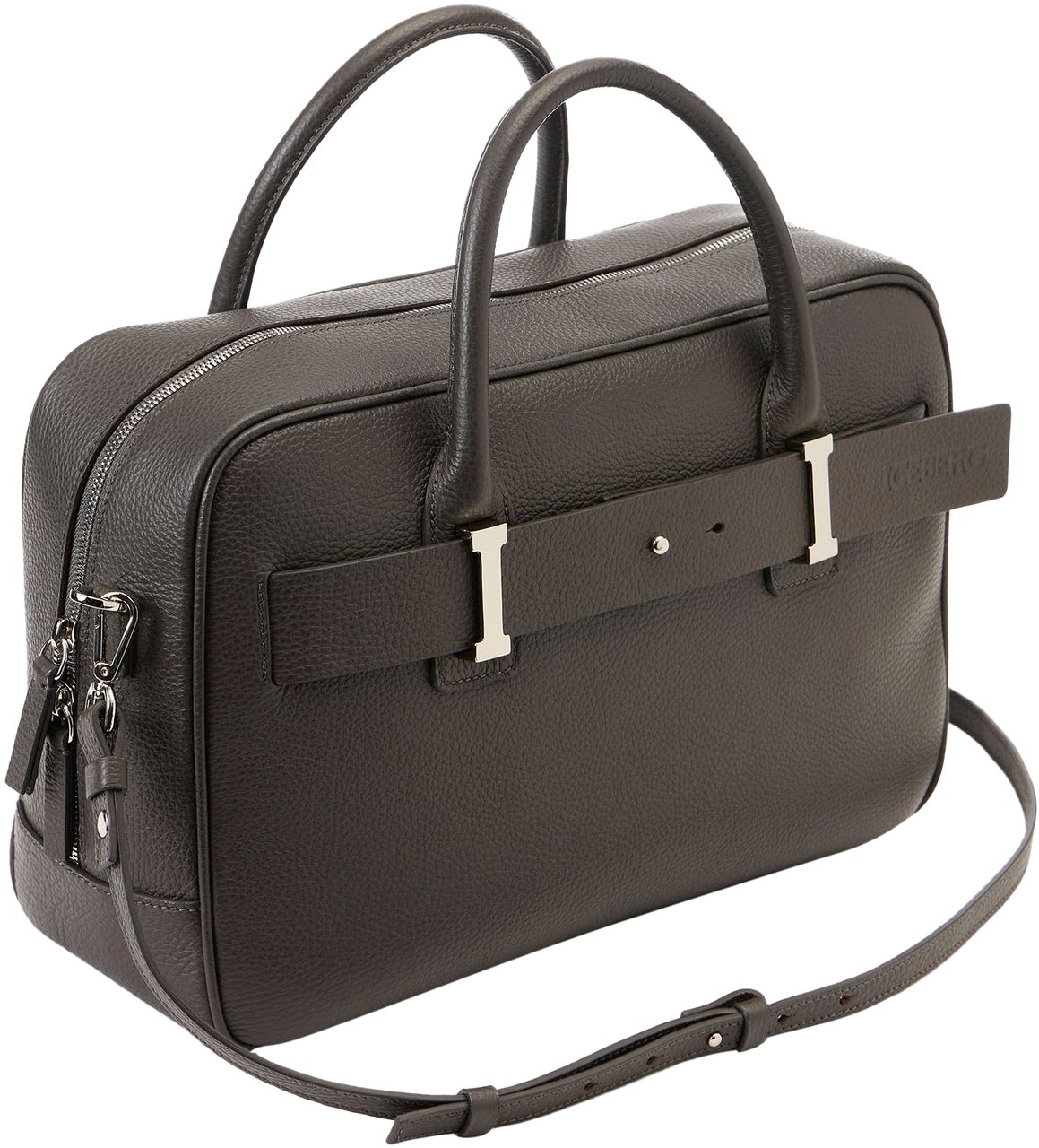 Iceberg Dark gray Prince leather shoulder bag with logo buckles and debossed Iceberg logo detail Grijs