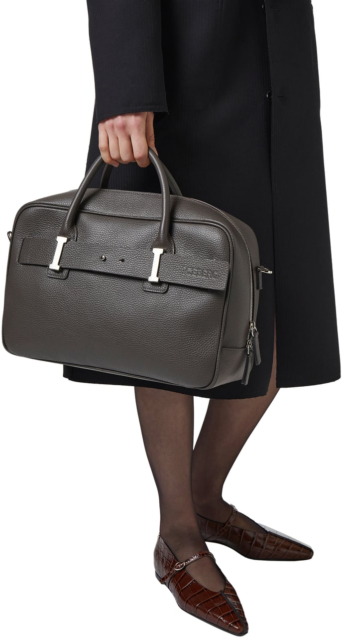 Iceberg Dark gray Prince leather shoulder bag with logo buckles and debossed Iceberg logo detail Grijs