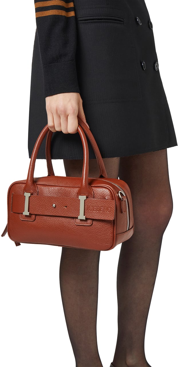 Iceberg Hazelnut Prince leather shoulder bag with "I" logo buckles and debossed Iceberg logo Bruin