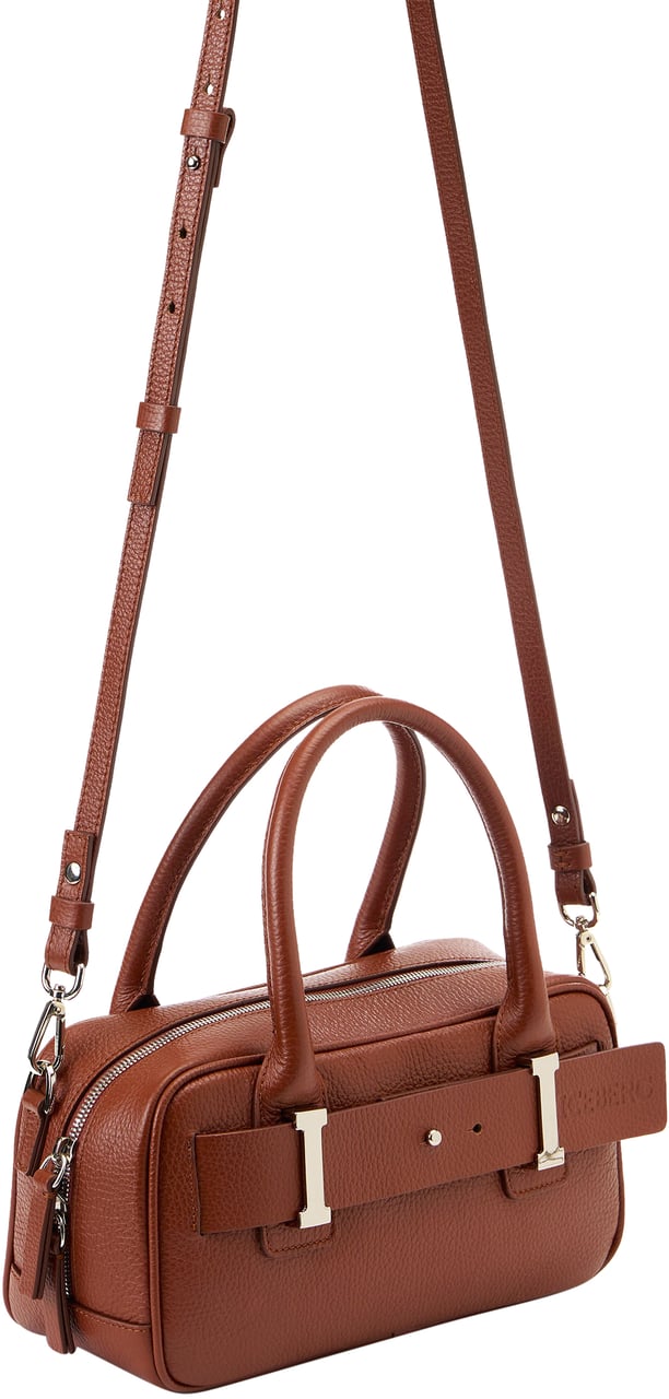 Iceberg Hazelnut Prince leather shoulder bag with "I" logo buckles and debossed Iceberg logo Bruin