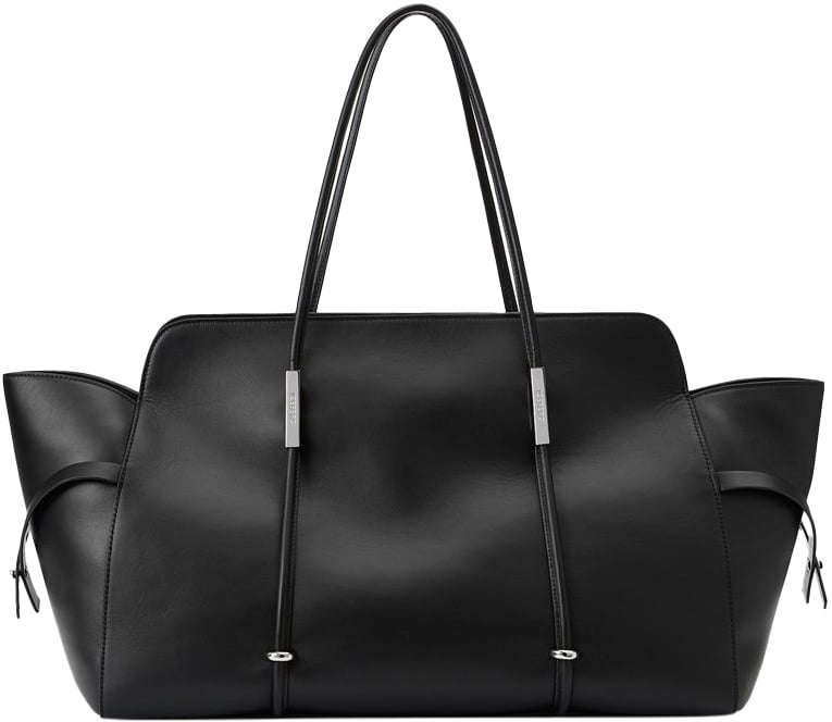 Iceberg Maxi shopper in black Lille leather with double Iceberg logo metal accessory and debossed logo Zwart