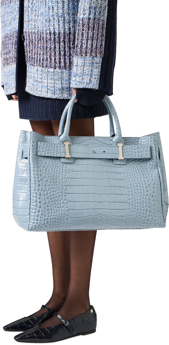 Iceberg Maxi shopper in mother-of-pearl gray calfskin Grijs