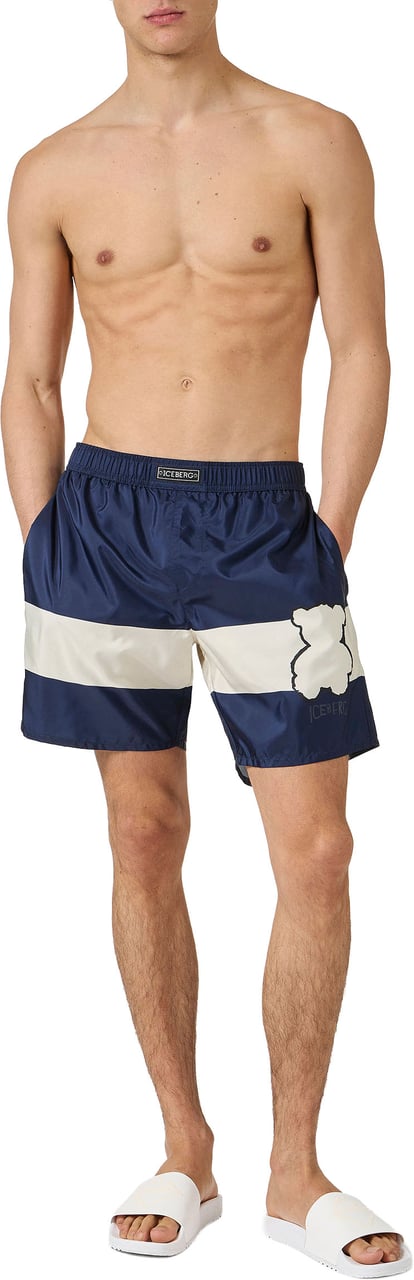 Iceberg Classic blue boxer swim shorts with contrasting stripes Blauw