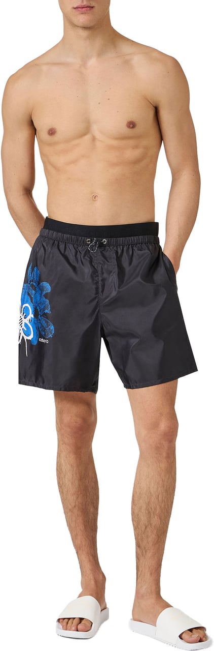 Iceberg Black boxer swim shorts with side print Zwart