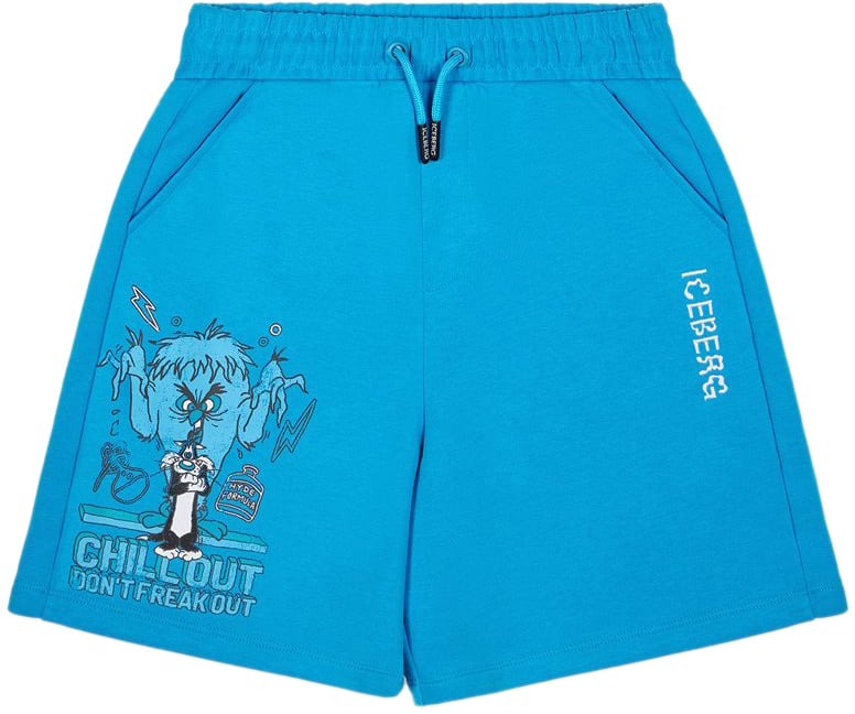 Iceberg KIDS - Light turquoise Bermuda shorts in fabric for boys Blauw