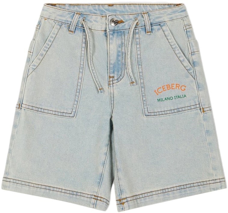 Iceberg KIDS - Light blue fabric Bermuda shorts for boys with patch pockets Blauw
