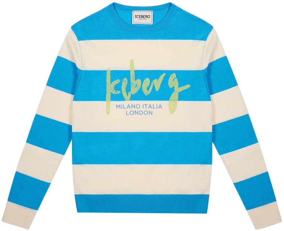 Iceberg KIDS - Light turquoise striped sweatshirt for boys Blauw