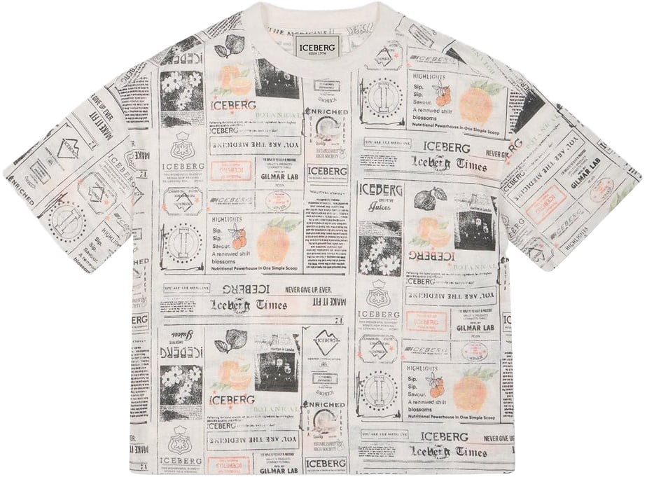 Iceberg KIDS - Cream-colored T-shirt for boys with all-over print Beige