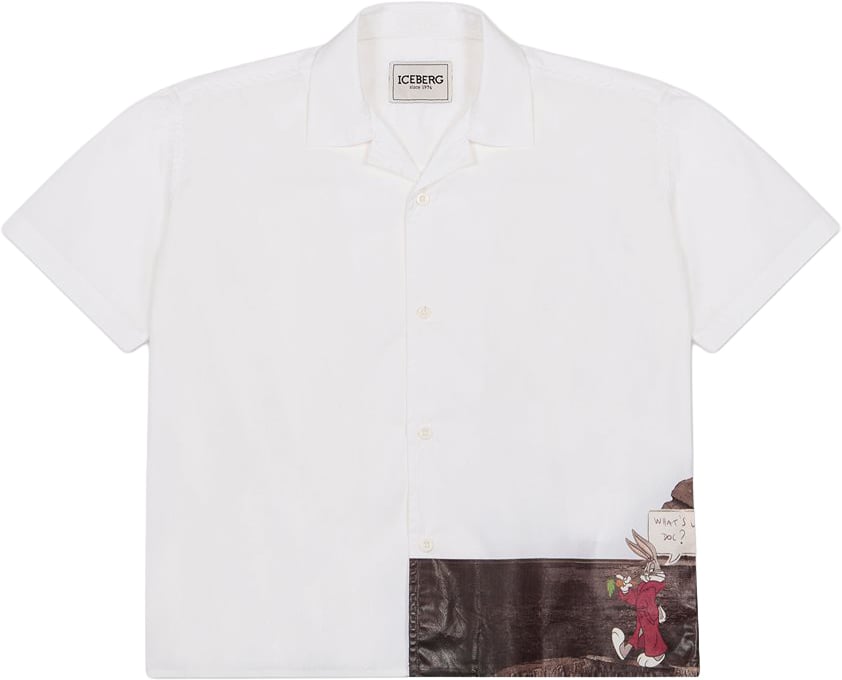 Iceberg KIDS - Optic white fabric shirt for boys with print Wit