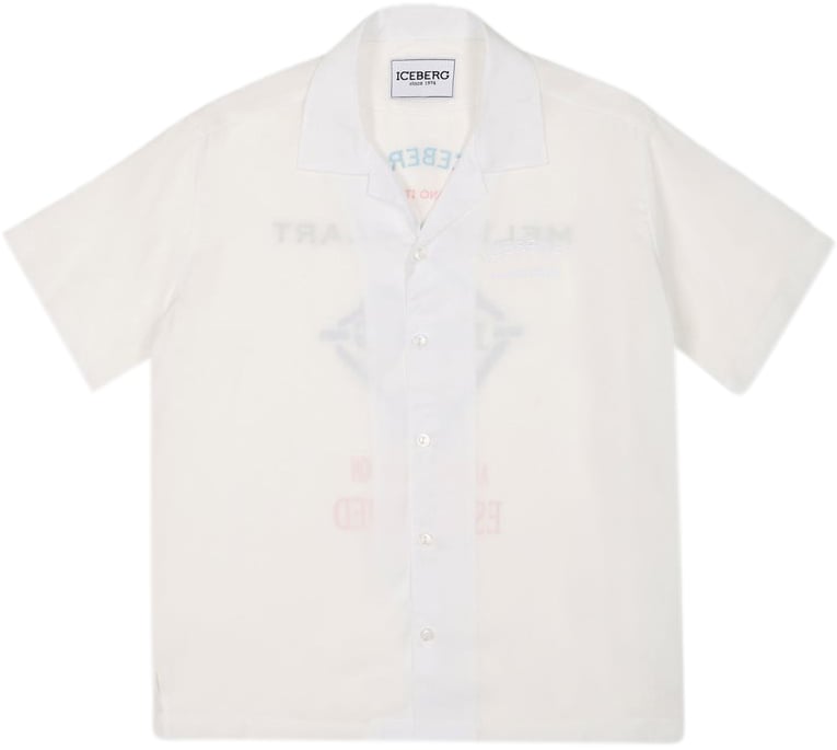 Iceberg KIDS - Optic white fabric shirt for boys with print Wit