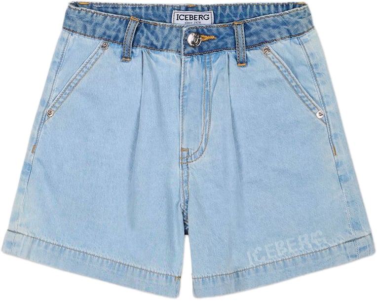 Iceberg KIDS - Indigo fabric shorts for girls Blauw