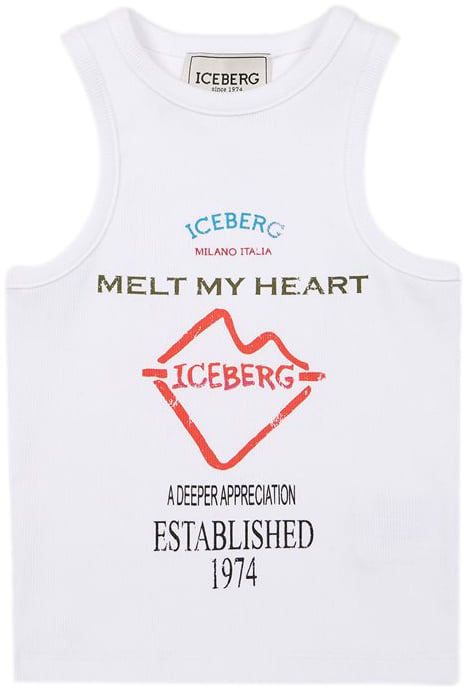 Iceberg KIDS - Optic white tank top for girls with print Wit