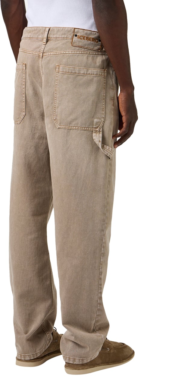 Iceberg Beige carpenter pants with 5-pockets in bull denim Beige