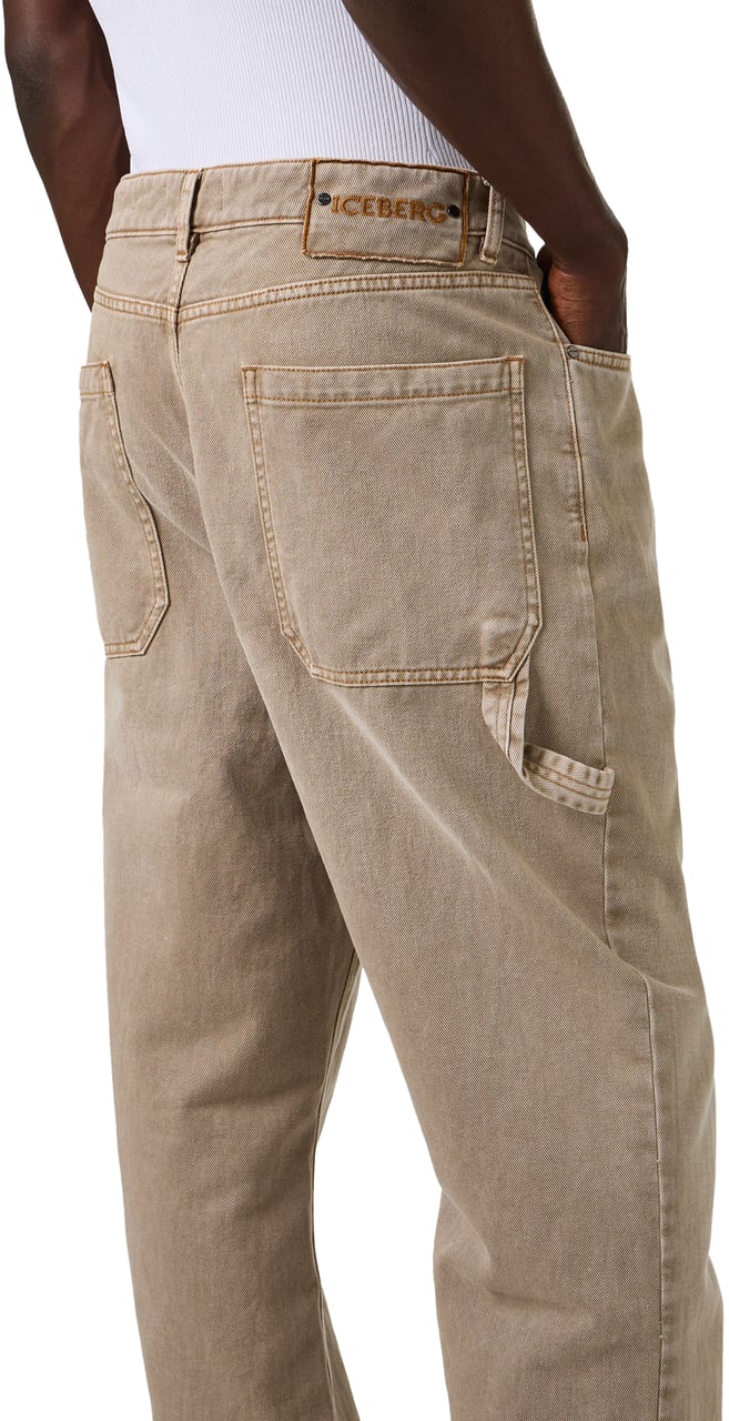 Iceberg Beige carpenter pants with 5-pockets in bull denim Beige