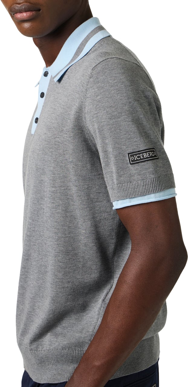 Iceberg Regular fit light gray melange cotton polo sweater Grijs