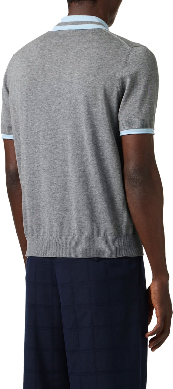 Iceberg Regular fit light gray melange cotton polo sweater Grijs