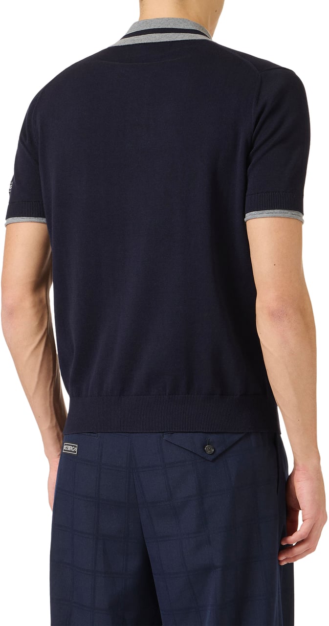 Iceberg Regular fit classic blue cotton polo sweater Blauw