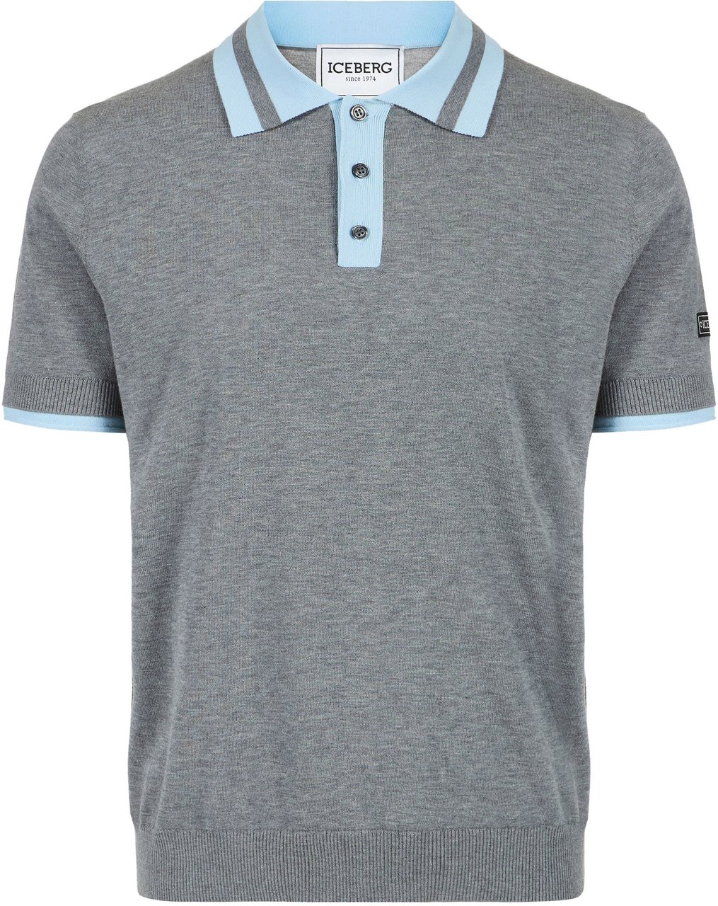 Iceberg Regular fit light gray melange cotton polo sweater Grijs