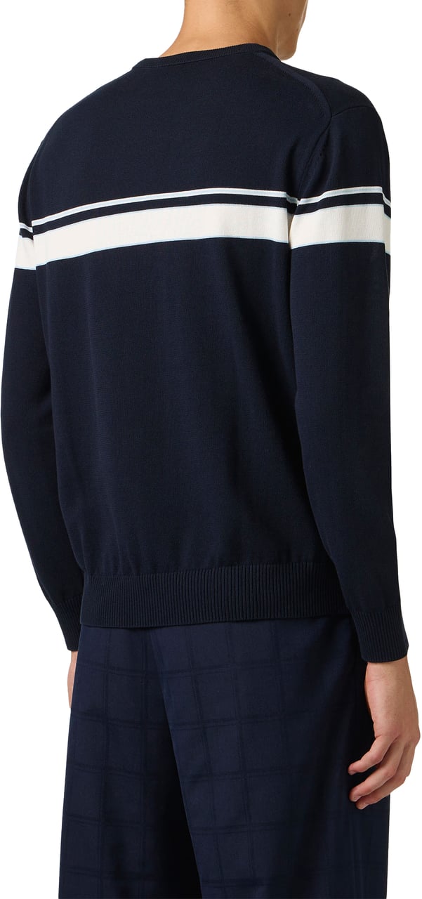 Iceberg Multicolored cotton crew neck sweater with stripes and logo Blauw