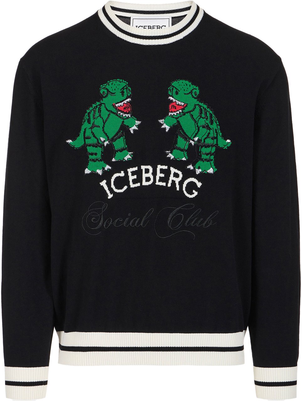 Iceberg Black cotton crew neck sweater with dragon inlay Zwart