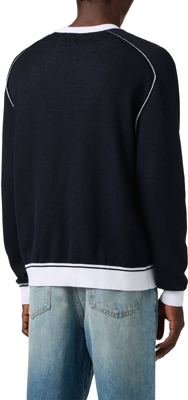 Iceberg Classic blue cotton crew neck sweater with jacquard workmanship Blauw