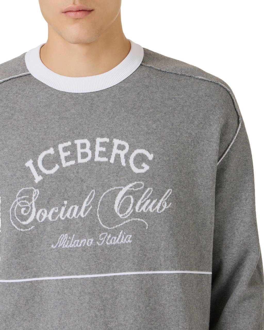 Iceberg Light gray melange crew neck sweater in cotton with jacquard workmanship Grijs