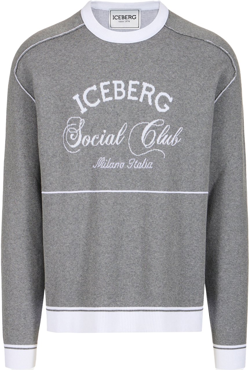 Iceberg Light gray melange crew neck sweater in cotton with jacquard workmanship Grijs