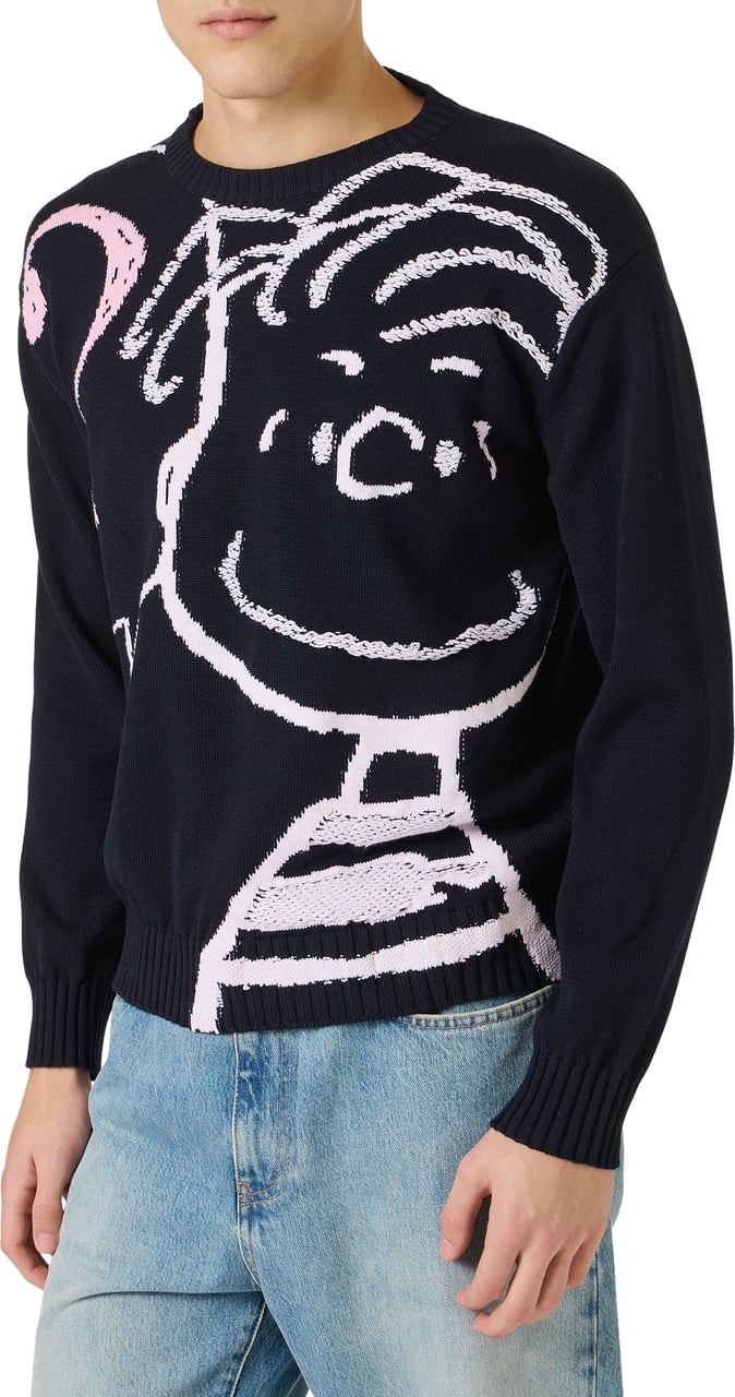 Iceberg Black cotton crew neck sweater with a Peanuts inlay Zwart