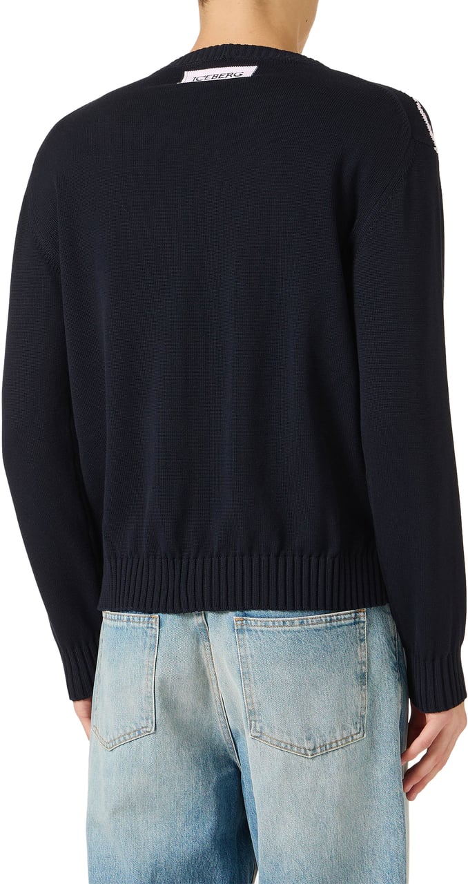 Iceberg Black cotton crew neck sweater with a Peanuts inlay Zwart