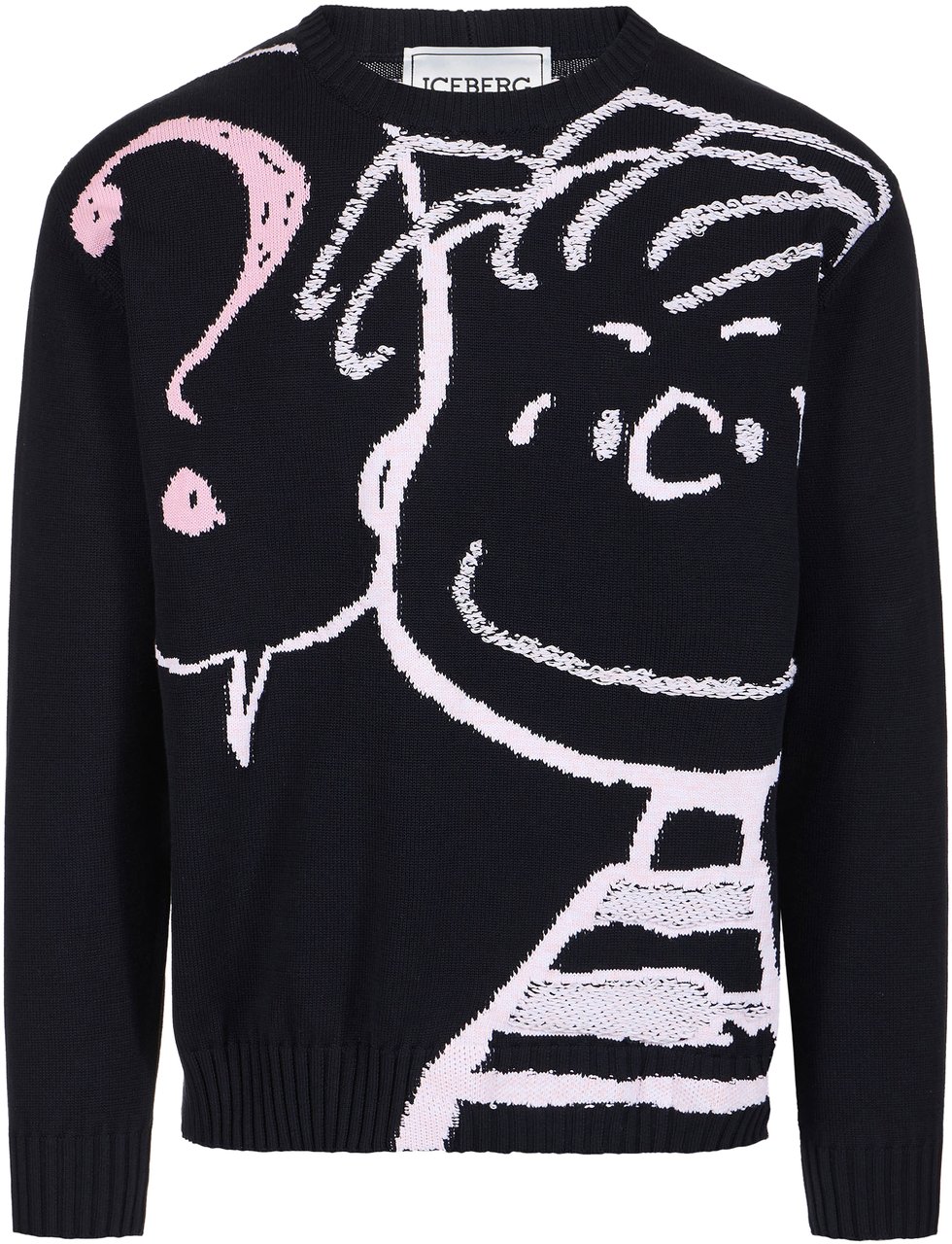 Iceberg Black cotton crew neck sweater with a Peanuts inlay Zwart