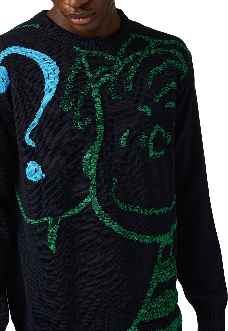 Iceberg Classic blue cotton crew neck sweater with a Peanuts inlay Blauw