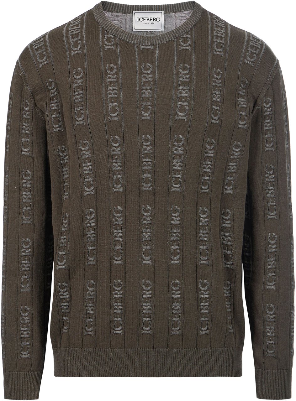 Iceberg Military green cotton crew neck sweater with Iceberg logo Groen