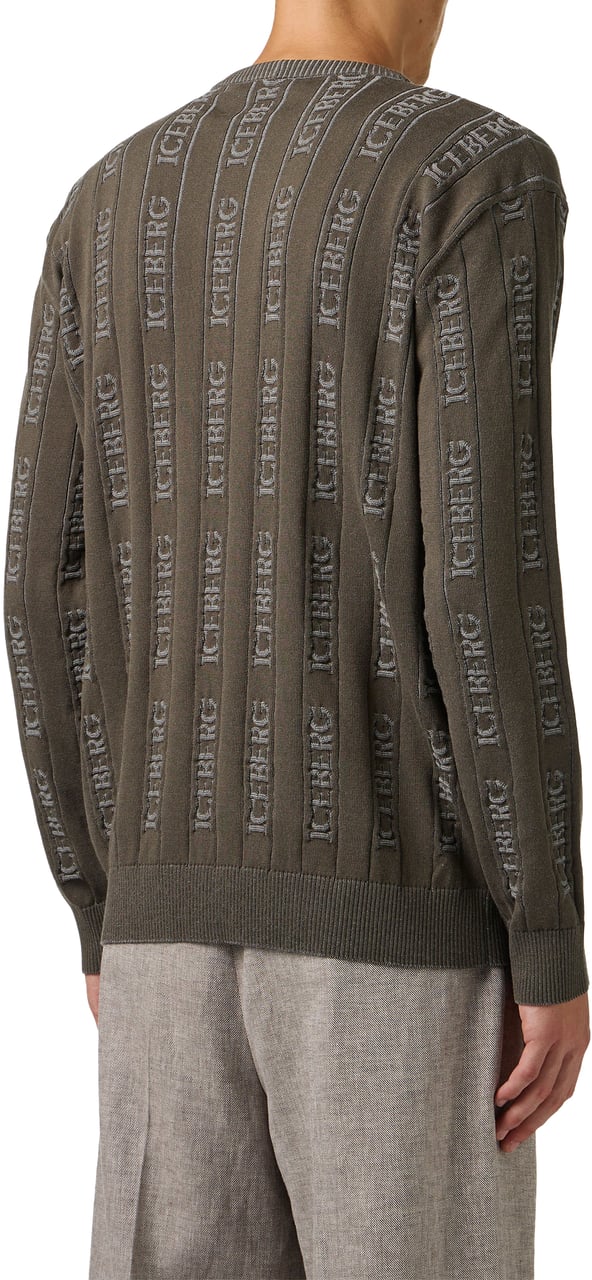 Iceberg Military green cotton crew neck sweater with Iceberg logo Groen