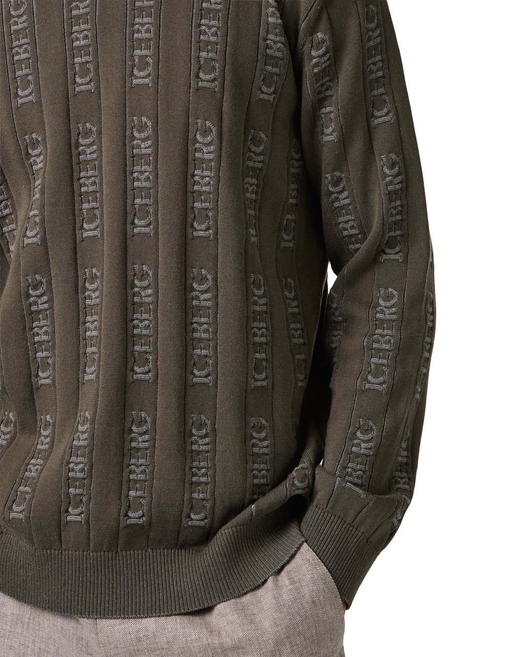 Iceberg Military green cotton crew neck sweater with Iceberg logo Groen