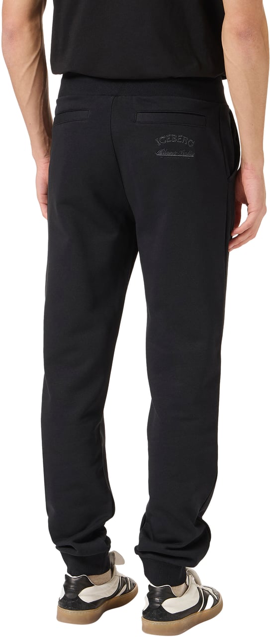 Iceberg Regular fit black cotton fleece jogging pants Zwart