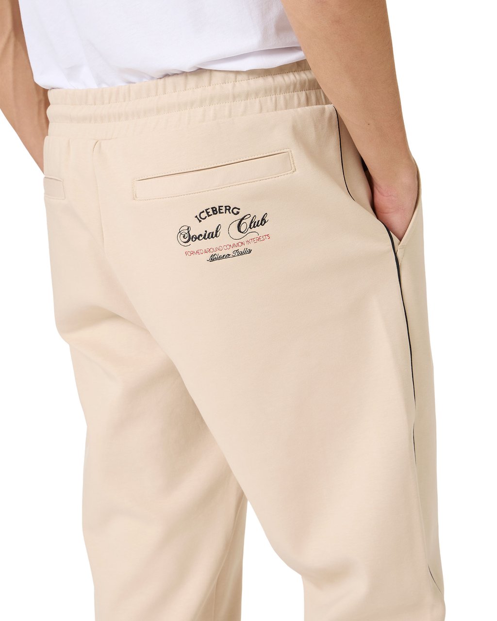 Iceberg Beige straight leg scuba fleece pants with contrasting band Beige