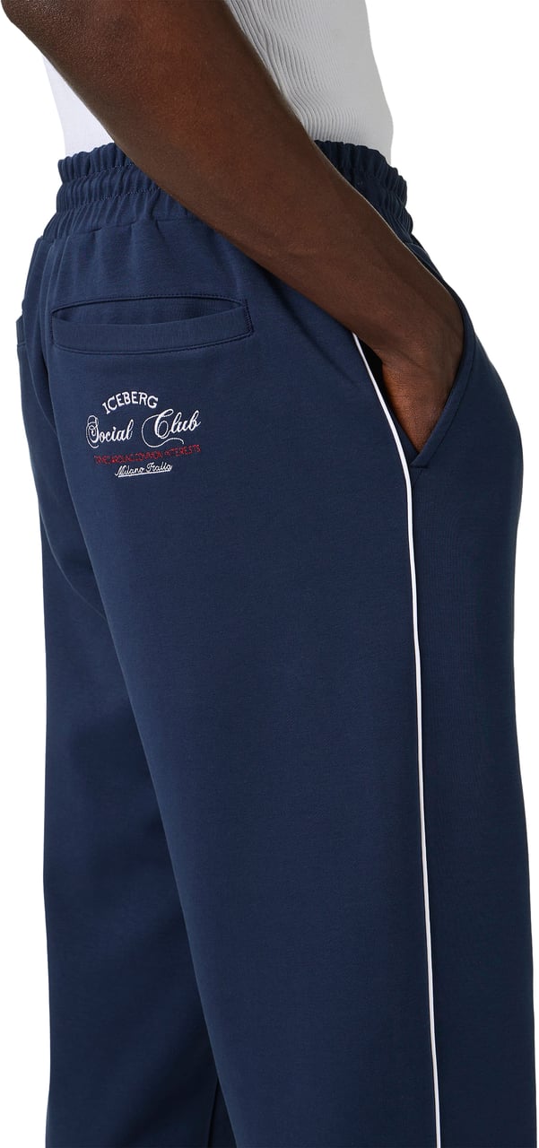 Iceberg Blue straight leg scuba fleece pants with contrasting band Blauw