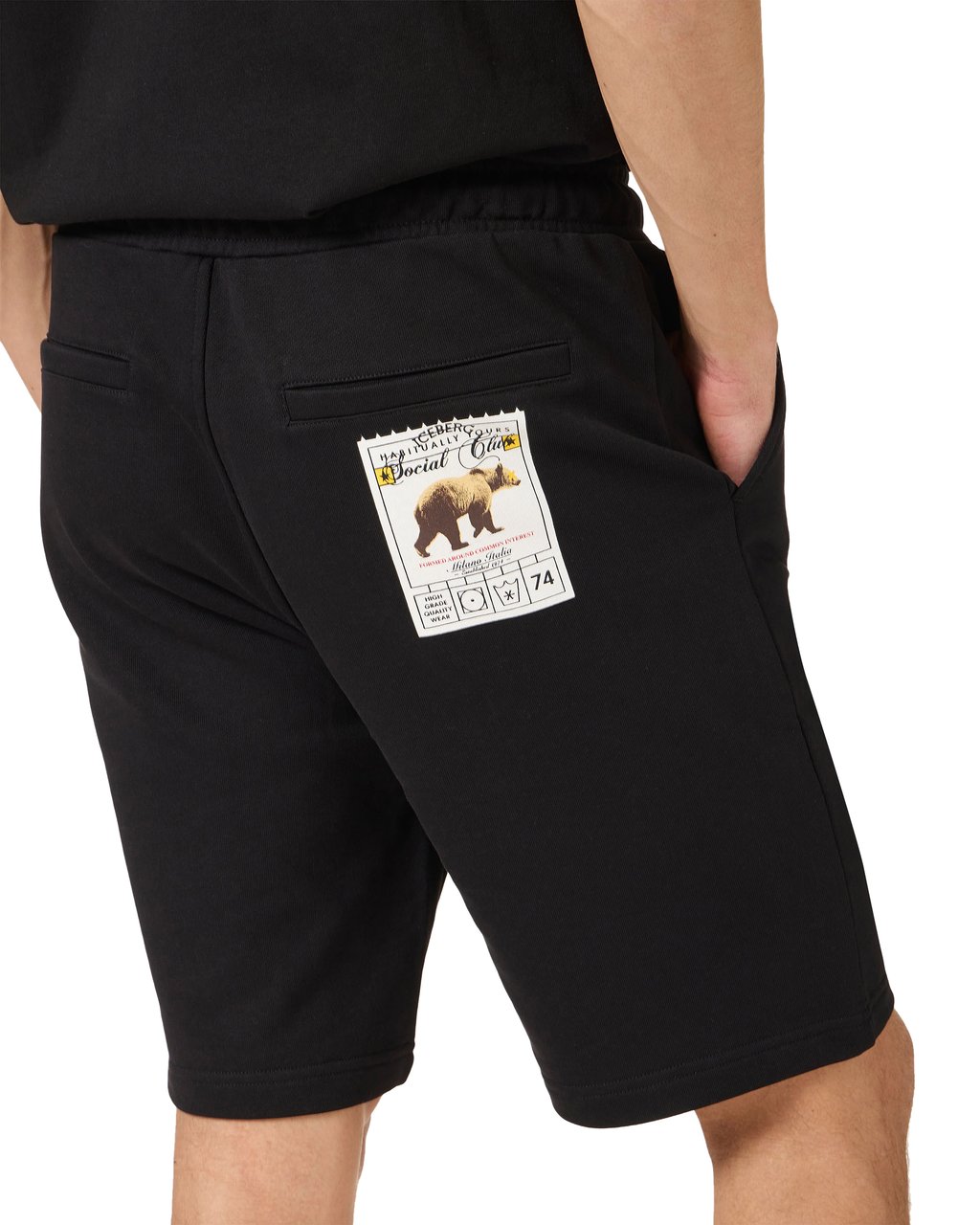 Iceberg Black slim fit cotton fleece Bermuda shorts Zwart