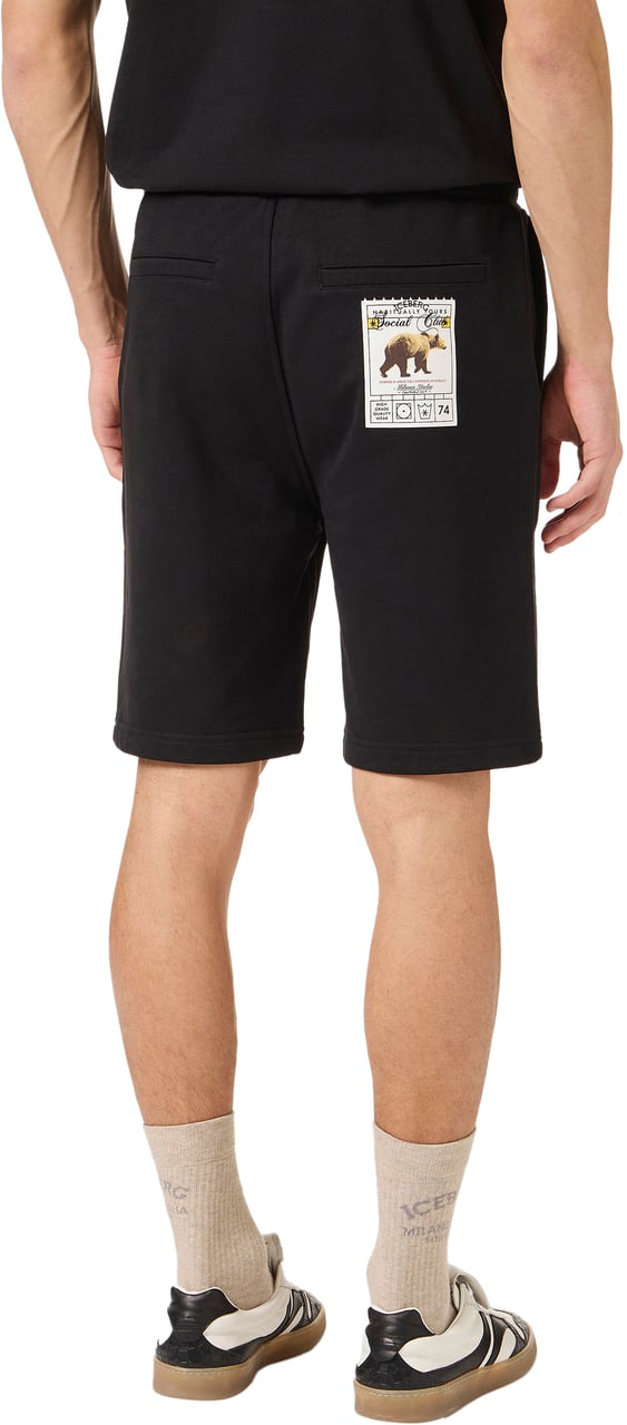 Iceberg Black slim fit cotton fleece Bermuda shorts Zwart