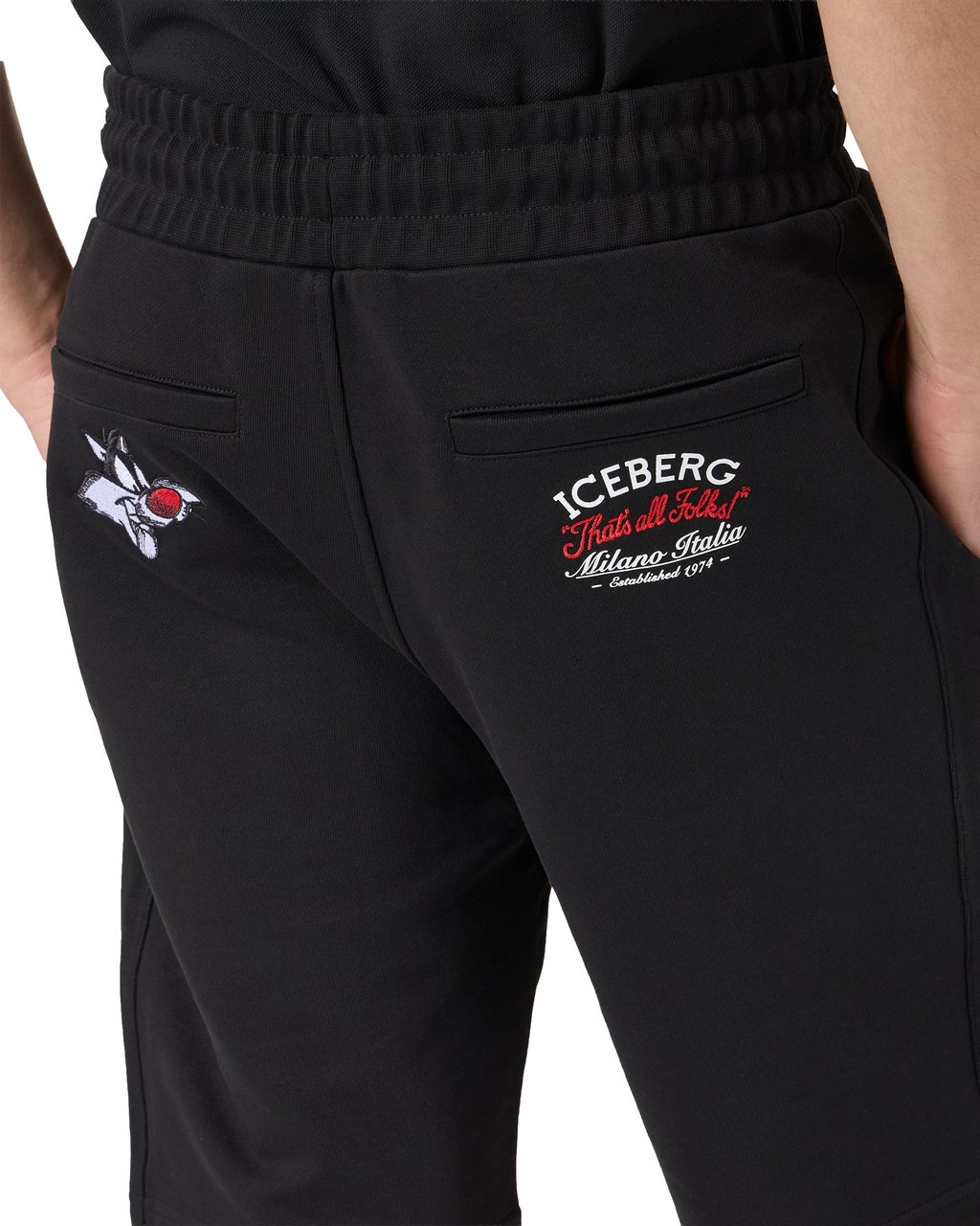 Iceberg Slim fit black cotton jersey Bermuda shorts Zwart