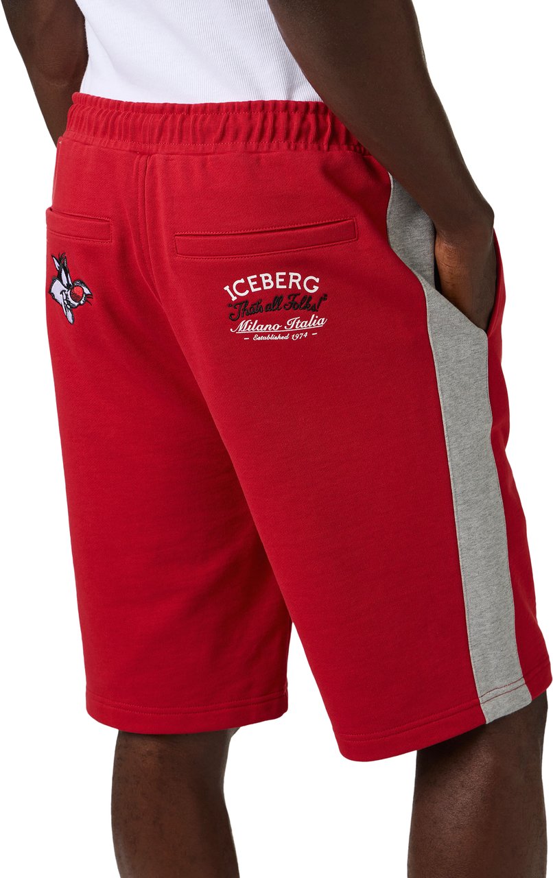 Iceberg Red and gray slim fit cotton jersey Bermuda shorts Divers