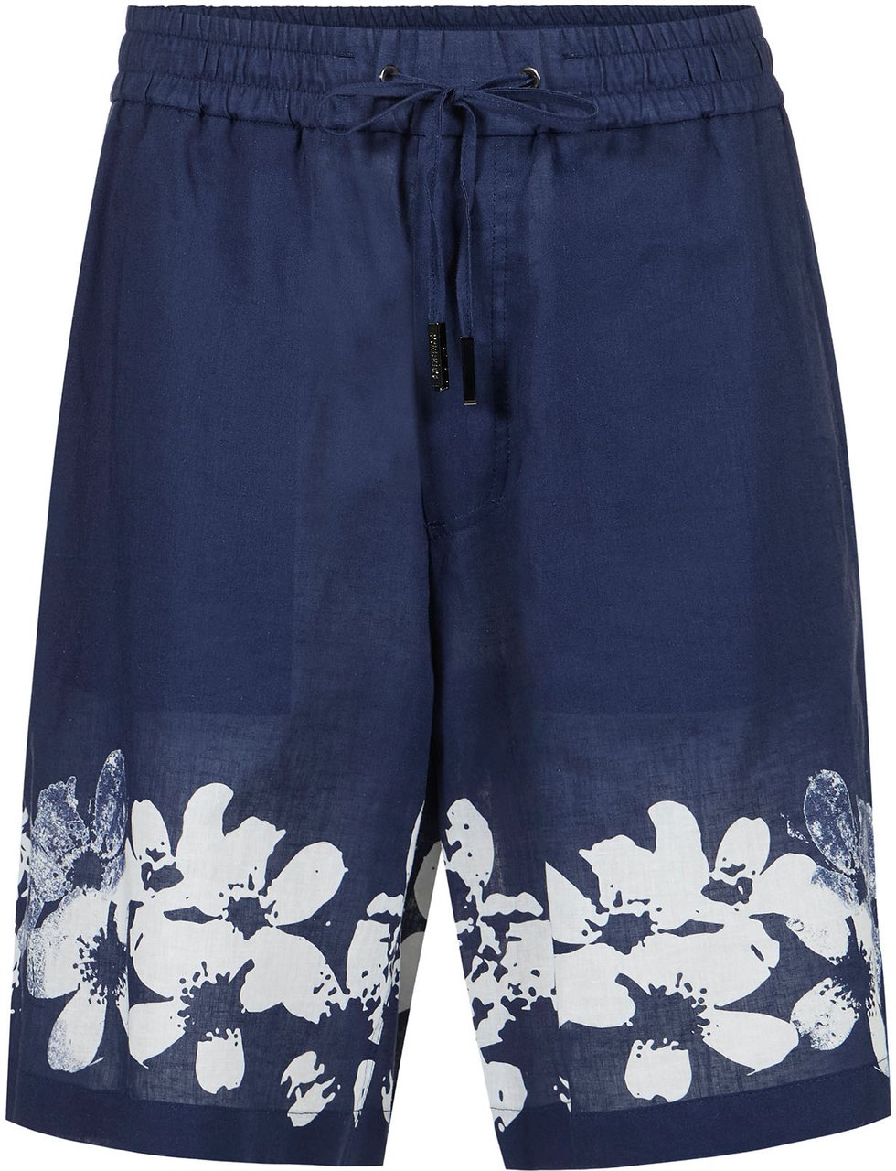 Iceberg Regular fit blue linen and cotton Bermuda shorts with Hawaiian print Divers