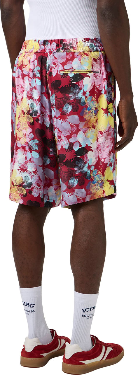 Iceberg Regular fit Bermuda shorts with a pattern on a red background, made from viscose Divers