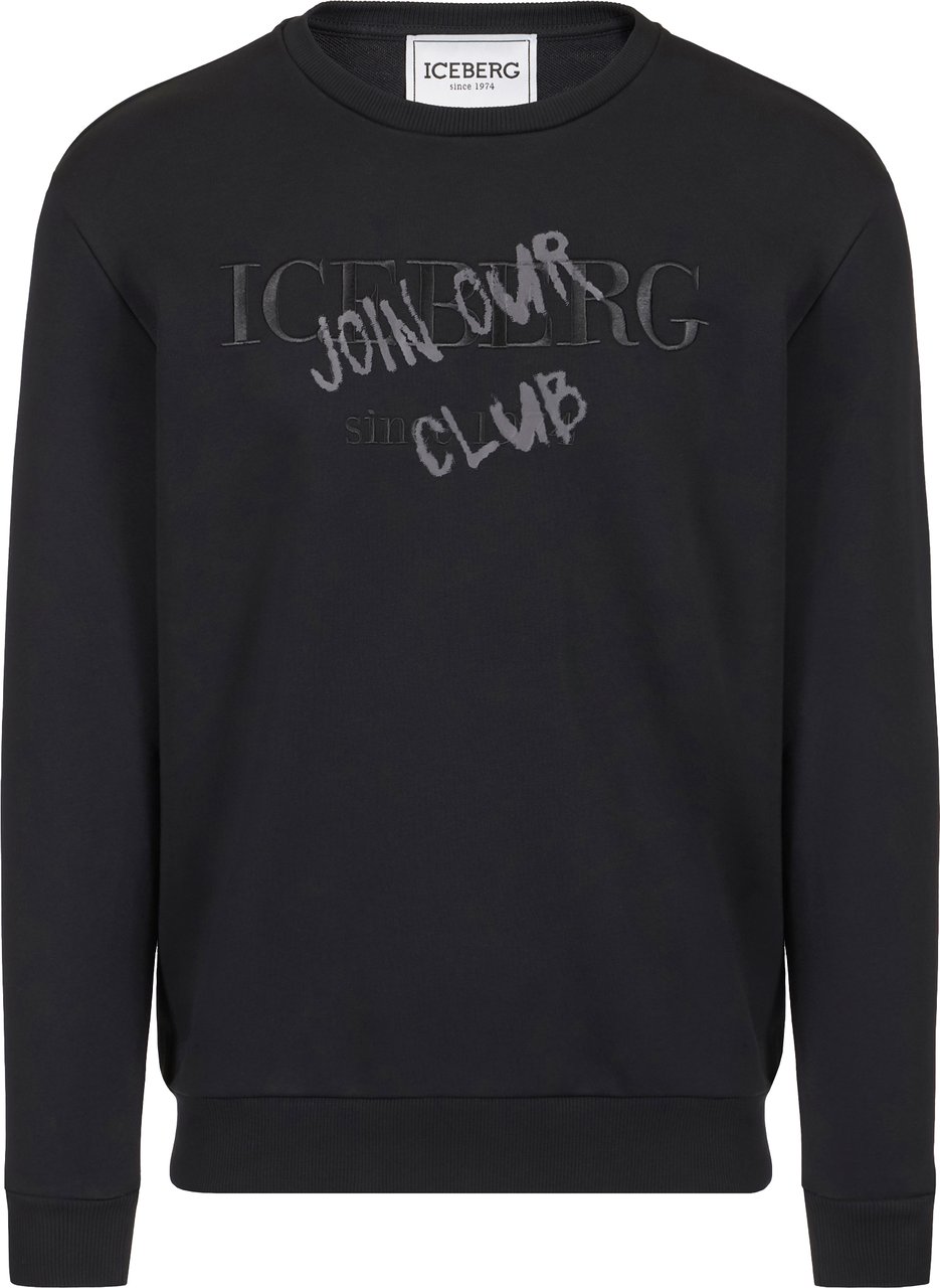 Iceberg Black slim fit crew neck sweatshirt, made from a fleece fabric Zwart