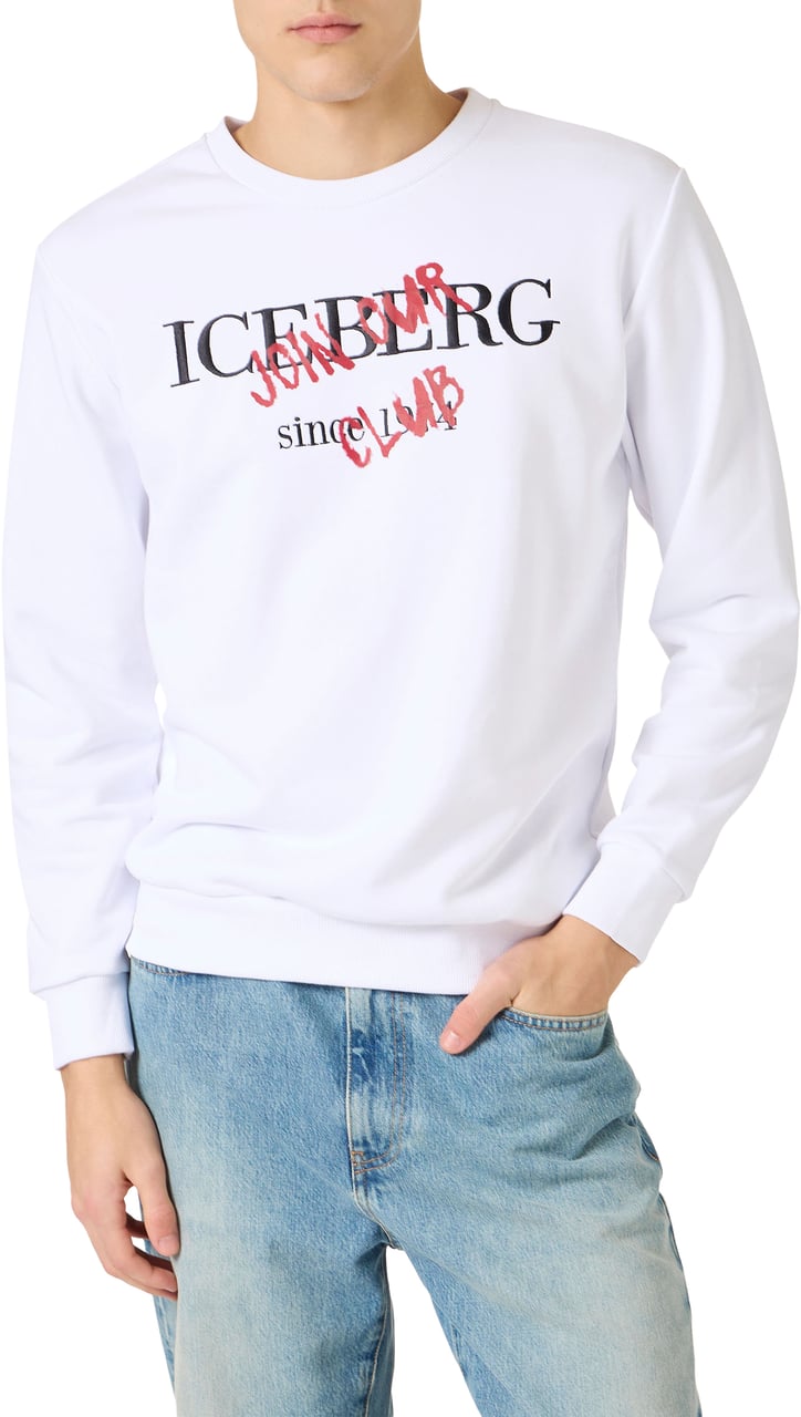 Iceberg Slim fit crew neck sweatshirt in optic white, made from a fleece fabric Wit